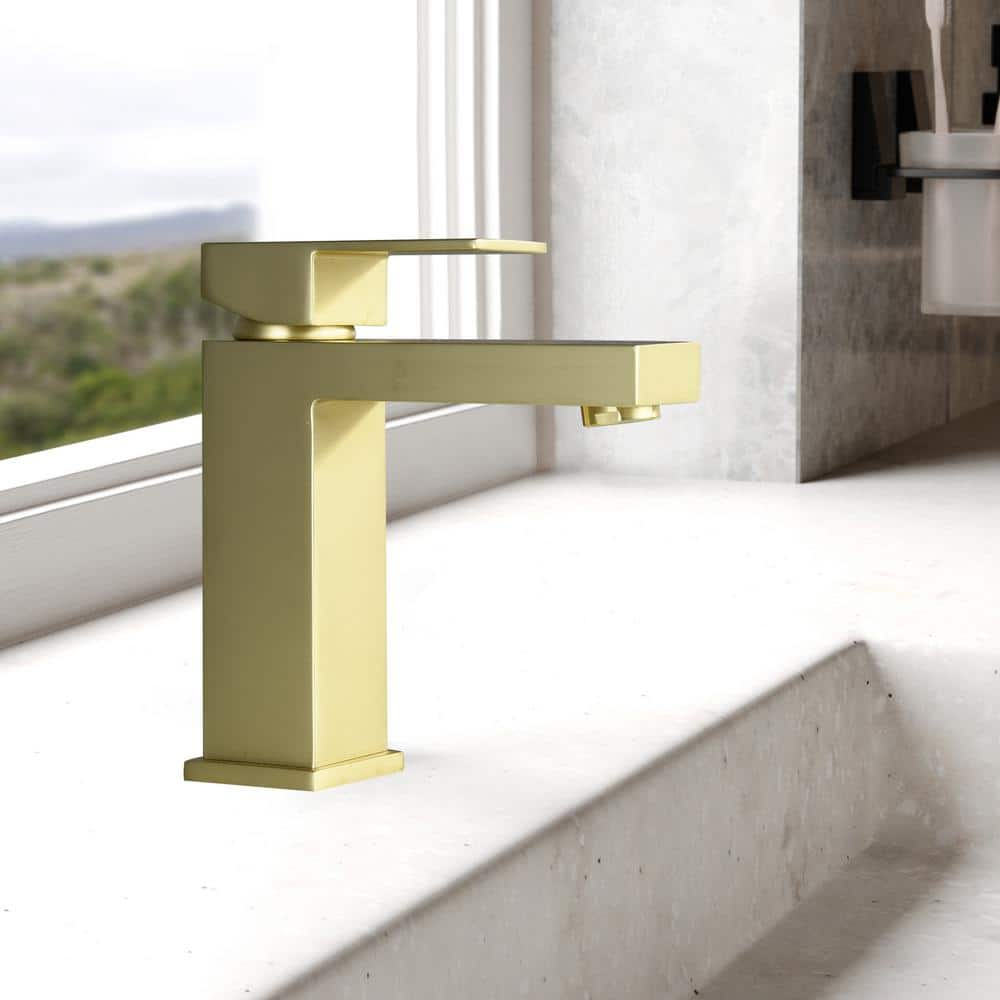 Brushed Gold Single Handle Brass Bathroom Faucet