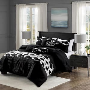 7-Piece Black All Season Bedding Queen size Comforter Set, Ultra Soft Polyester Elegant Bedding Comforters