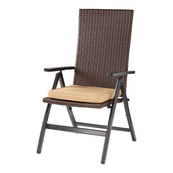 Greendale Home Fashions Outdoor PE Wicker Foldable Reclining Chair with Sunbrella Wheat Seat Pad