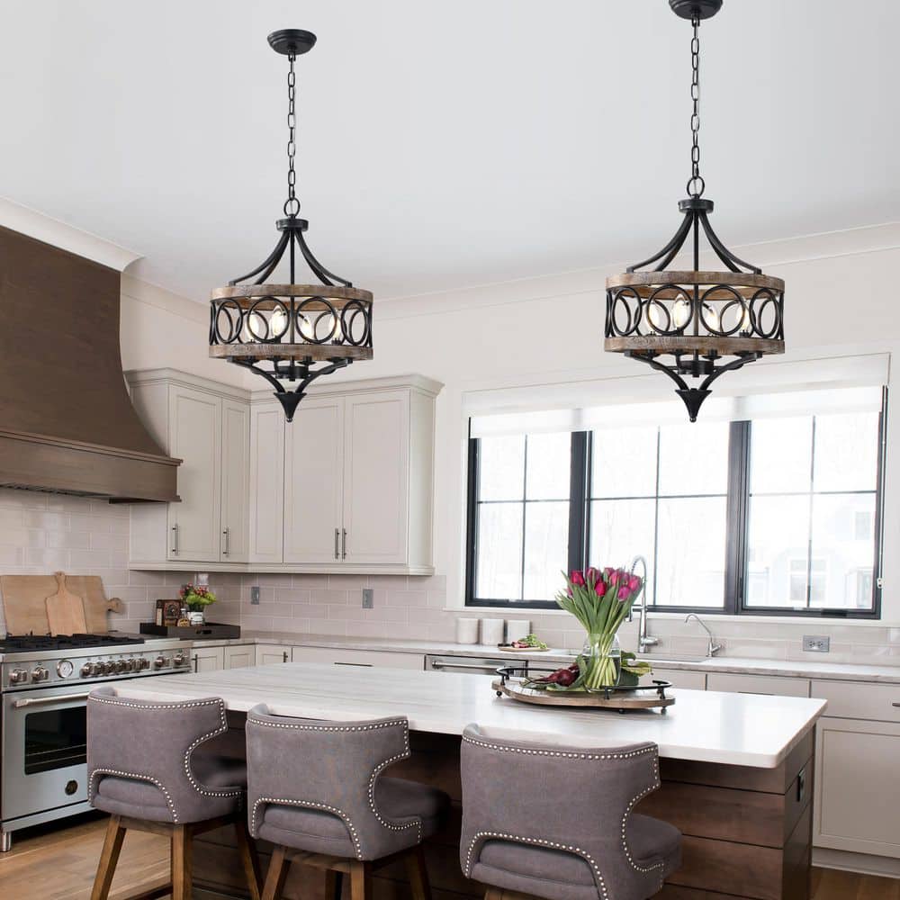 Caelus 15.7 in. Vintage Pendant Light 4-Light Black Rustic Drum Chandelier for Kitchen Island Living Room price history on PriceWatchPro