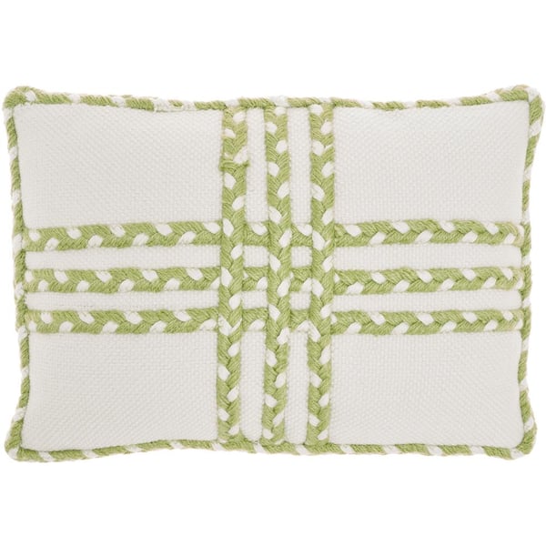 Mina Victory Green Stripes & Plaids 20 in. x 14 in. Indoor/Outdoor Rectangle Throw Pillow
