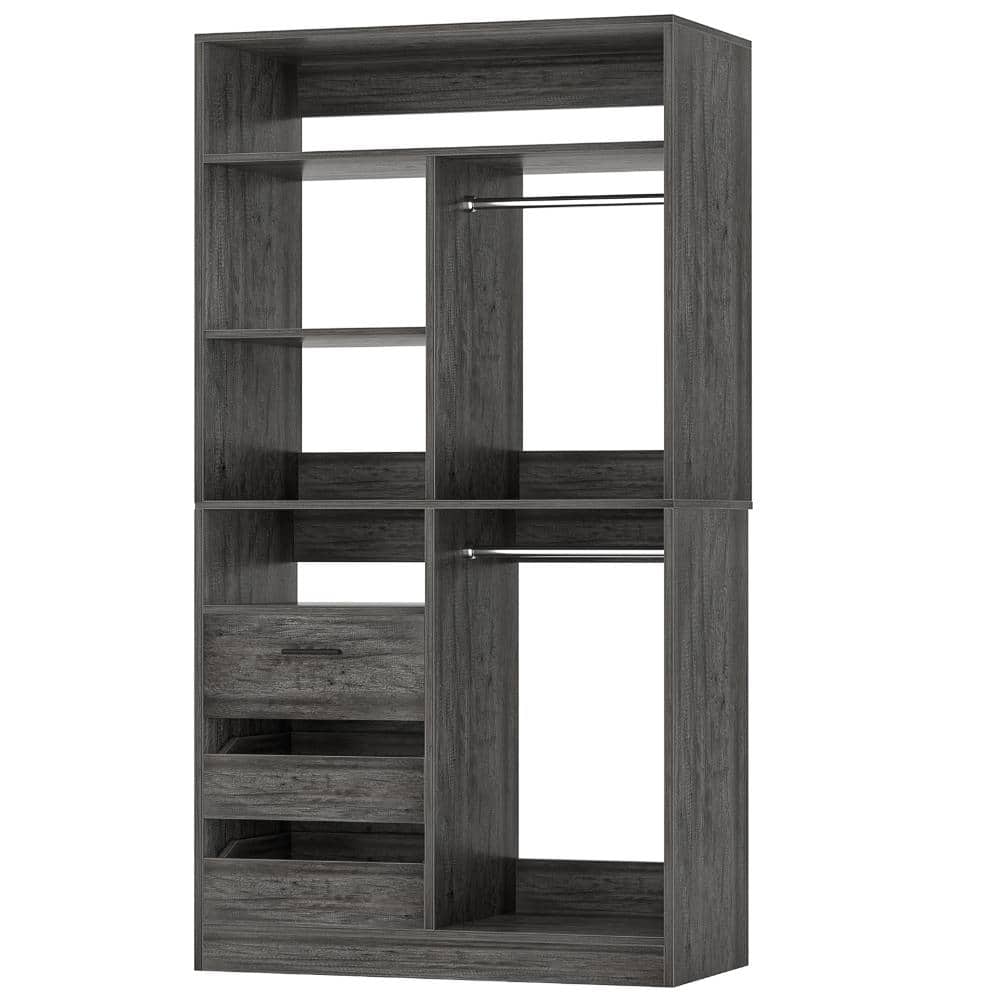 36 in. W Oak Walk-In Tower 6-Shelf Wood Closet System with 1 Enclosed Drawers 2 Half-Open Drawers 2 Hanging Rods price history on PriceWatchPro