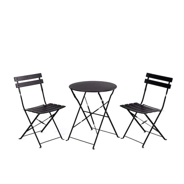 Tatahance 23.6 in. Cherry Small Round Steel Coffee Table with 2-Piece Chair