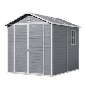 8 ft. W x 6 ft. D Outdoor Storage Gray Plastic Shed with Sloping Roof and Lockable Door 48 sq. ft.