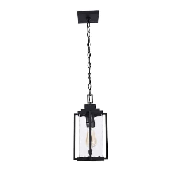 RRTYO Lapointe 1-Light Black Metal Pendant Light with Clear Water-grained Glass Shade