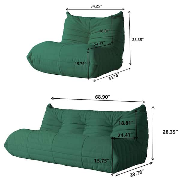 未使用MagicalFurniturePuroShelf/S-size Magic Home 69 in. Armless 2-Piece 4-Seater Sofa Set in Green