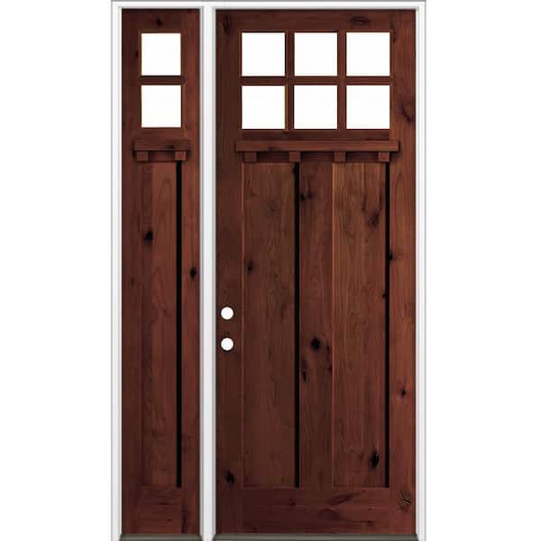 56 in. x 96 in. Knotty Alder Right-Hand/Inswing 6 Lite Clear Glass Red Mahogany Stain Wood Prehung Front Door w/ LSL DS