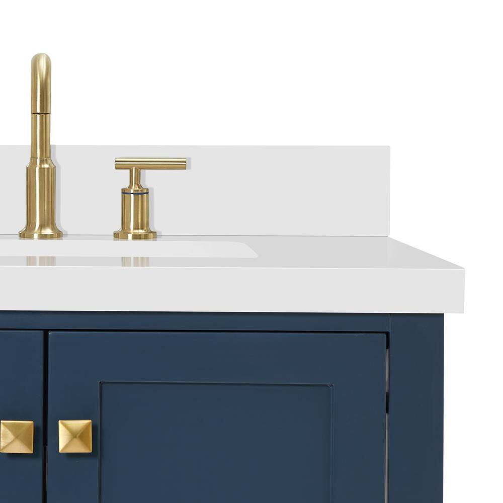 Midnight Blue 43" Freestanding Vanity with White Quartz Top