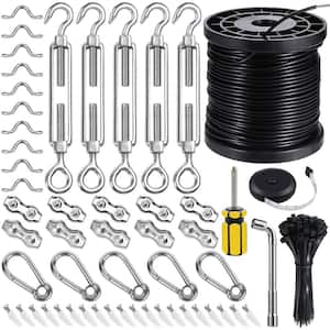 Black Stainless Steel String Light Hanging Kit with 170 ft. Cable Turnbuckle Twist Ties and More