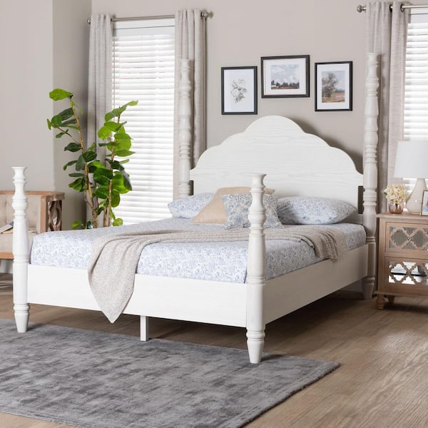 Martino White Wood Frame Queen Four Poster Bed