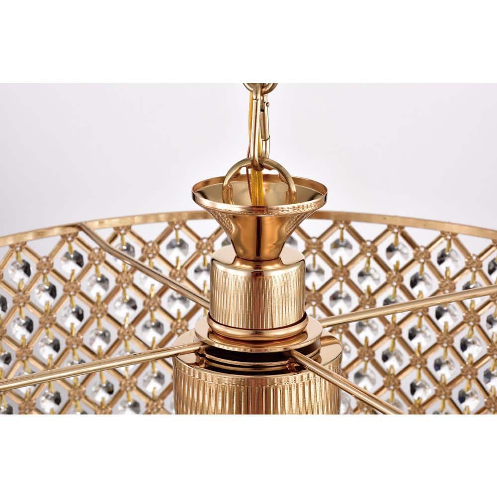 Gold Crystal Drum Chandelier with Cascading Crystals, 17"