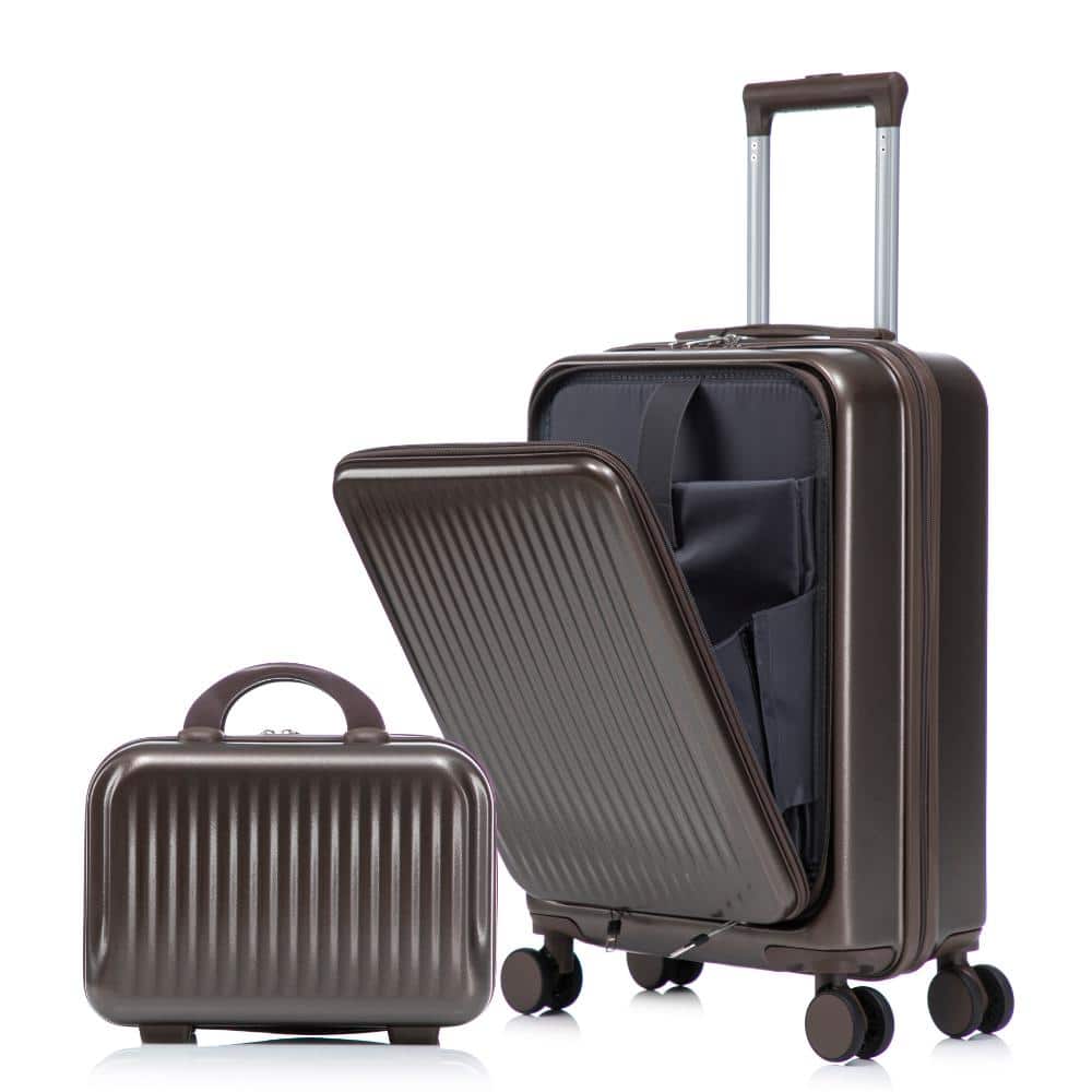 "14/20 Inch 2-Piece ABS Luggage Set, Front Opening, Combination Lock, 14"" Cosmetic Case (Brown)" price history on PriceWatchPro