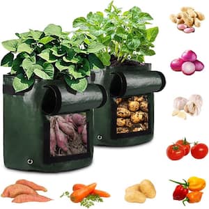 11.8 in. Dia x 13.8 in. H 7 Gal. Green Grow Bags with Harvest Window for Potato, Tomato, Vegetable, Fruit (4-Pack)