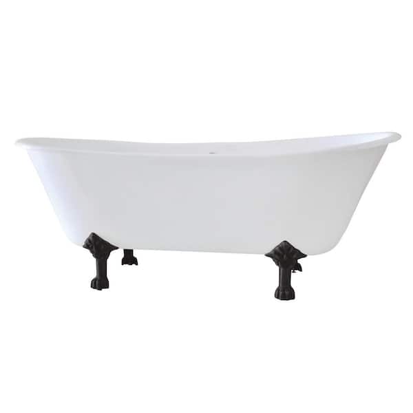 Aqua Eden 67 in. L Cast Iron Double Slipper Clawfoot Bathtub in White/Matte Black