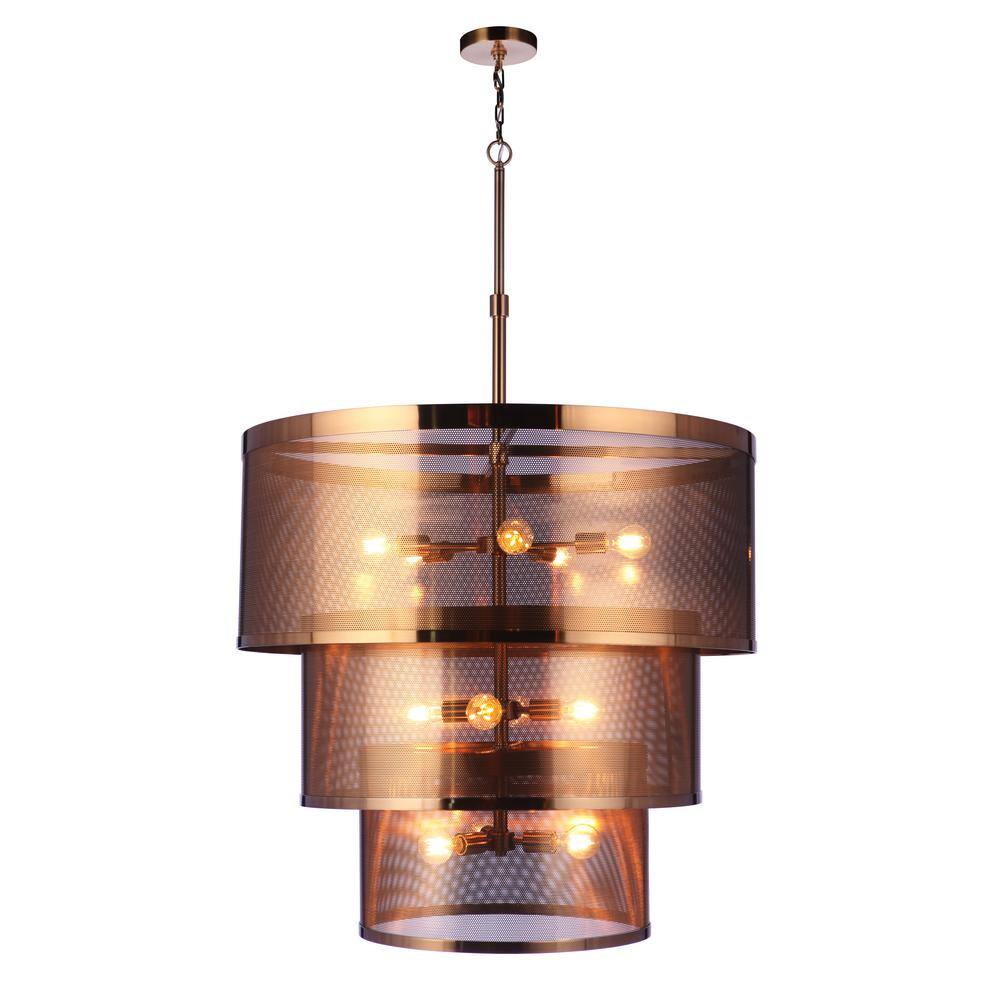 Satin Brass 12-Light Mesh Drum Pendant