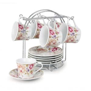 Lorren Home Trends Espresso Cups 2 oz. On Metal Stand-Red and