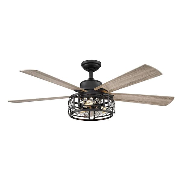 Parrot Uncle Divisadero 52 in. Indoor Oil Rubbed Bronze Crystal Ceiling Fan With Remote Control and Light Kit