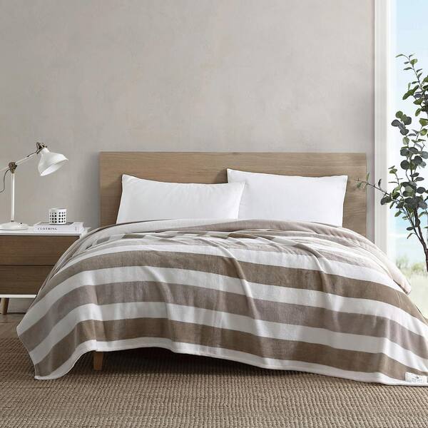 Nautica Awning Stripe Beige Microfiber Full/Queen Blanket