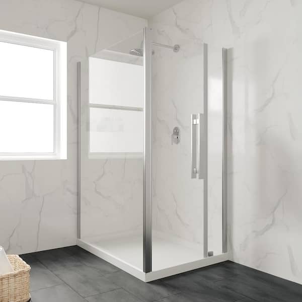 48-in L x 34-in W Alcove or Corner Shower Pan Base Rectangle with Hidden Side Drain, White Acrylic, Reversible Design
