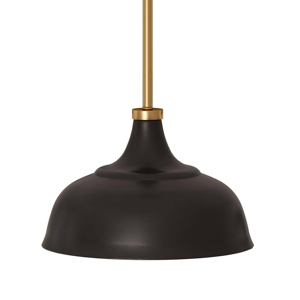 Modern Blackened Bronze Dome Pendant with Brass Accents