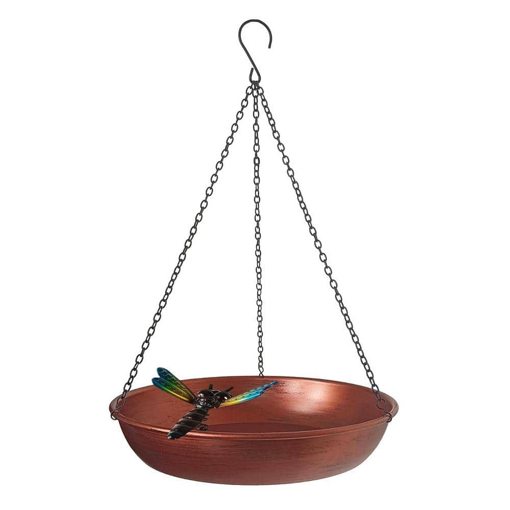 Outdoor Hanging Birdbath and Feeder-11 in. Antique Copper Cute Metal Bowl with Detachable Chain and Dragonfly-Brown price history on PriceWatchPro