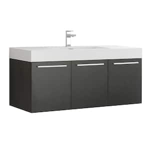 Vista 48 in. Modern Wall Hung Bath Vanity in Black with Vanity Top in White with White Basin
