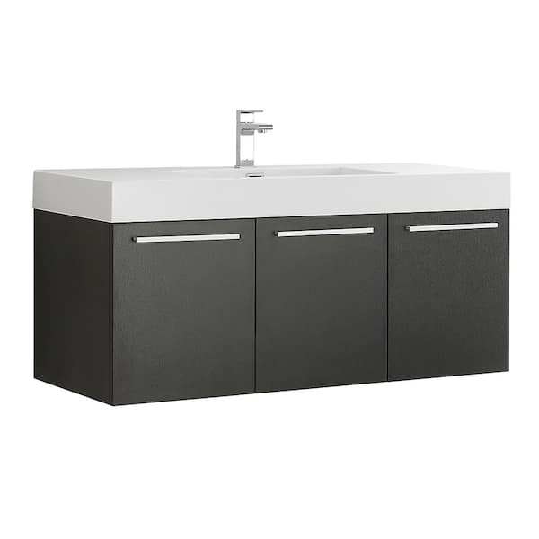 Fresca Vista 48 in. Modern Wall Hung Bath Vanity in Black with Vanity Top in White with White Basin