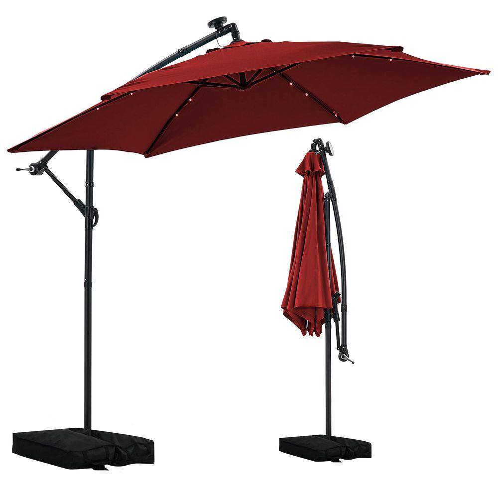 Ainfox 10 ft. Steel Cantilever Market Solar LED Outdoor Patio
