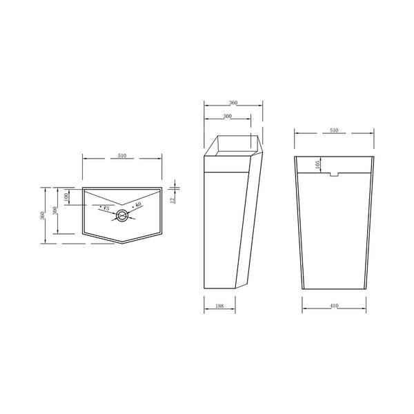 Unbranded - 14 in. W x 35 in. D Pentagon Solid Surface Basin in White