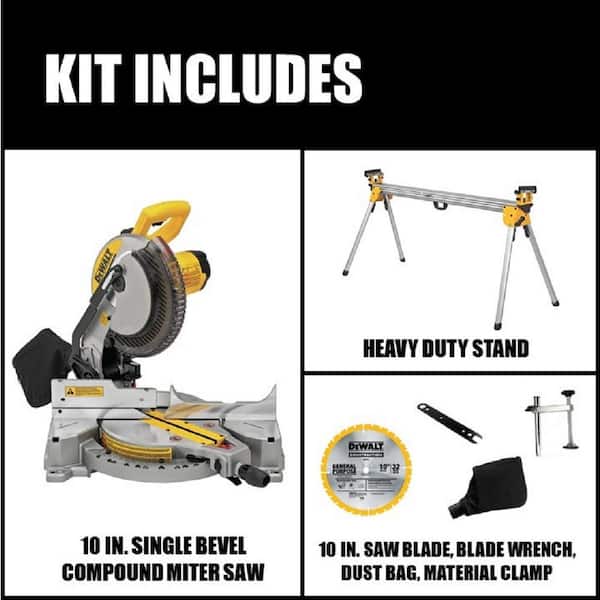 15 Amp Corded 10 in. Compound Single Bevel Miter Saw and Heavy-Duty Miter Saw Stand