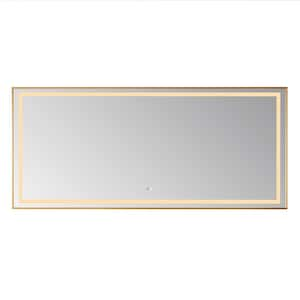 Teruel 72 in. W x 32 in. H Large Rectangular Aluminum Framed LED Wall Bathroom Vanity Mirror in Brushed Gold