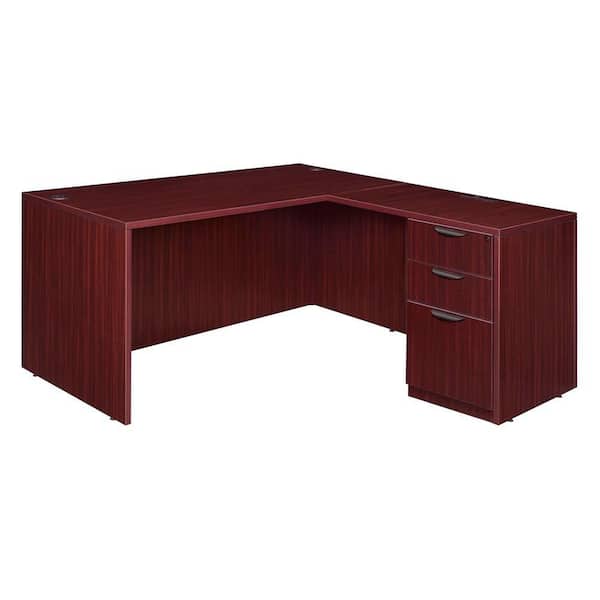 Magons 66 in. Single Full Pedestal L-Desk with 47 in. Return- Mahogany