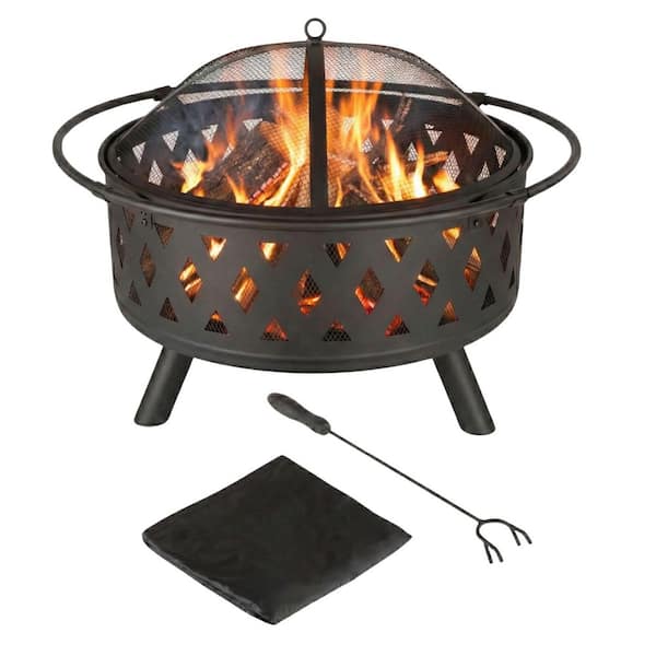 Pure Garden 32 in. Round Steel Crossweave Firepit with Cover
