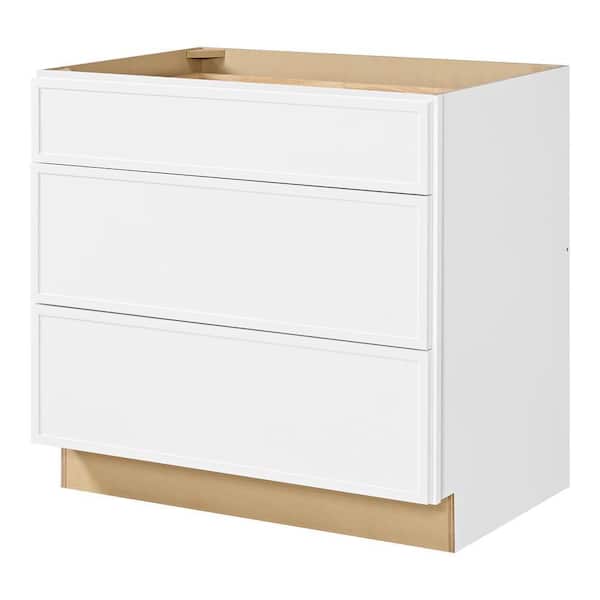 Leyton 36 in. Wx 24 in. D x 34.5 in. H Ready to Assemble Plywood Slim Shaker Drawer Base Kitchen Cabinet in Alpine White