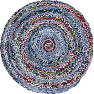 Braided Chindi Blue/Multi 3 ft. x 3 ft. Round Area Rug