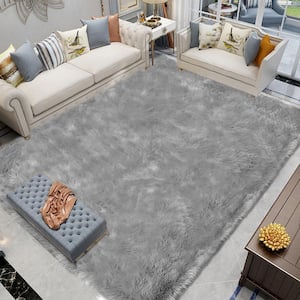 Sheepskin Faux Furry Grey 8 ft. x 10 ft. Cozy Rugs Area Rug