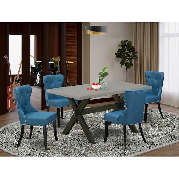 East West Furniture 5-Piece Natural Oak Finish Solid Wood Top Dining table with 4 Chairs with Lattice Back
