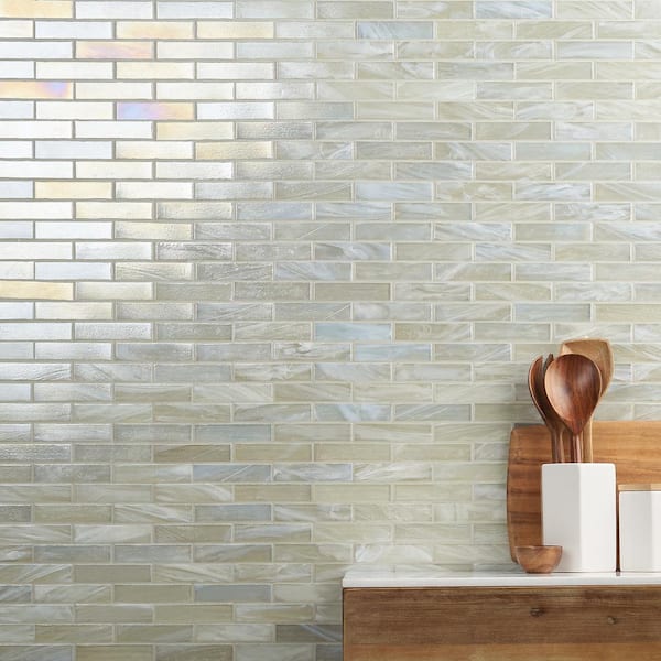 Amber Pearl White 12.59 in. x 12.67 in. Polished Glass Wall Mosaic Tile (1.1 sq. ft./Each)