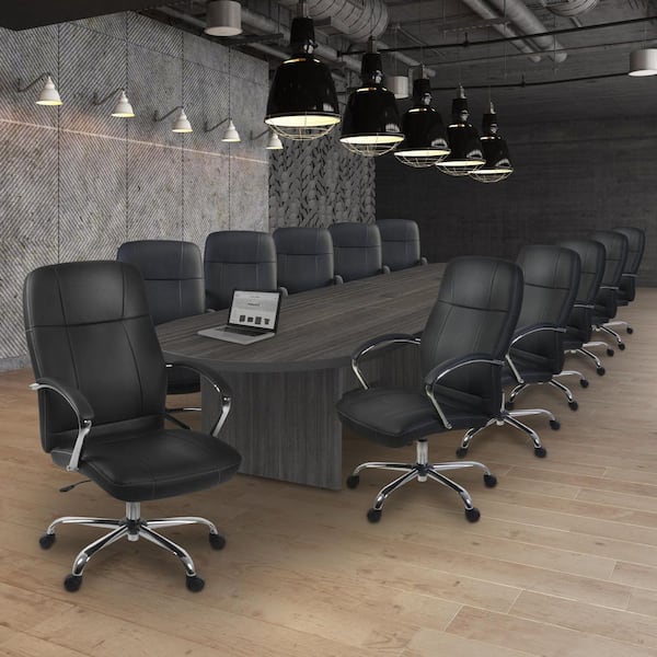Legacy 192 in. Ash Grey Racetrack Laminate Conference Table Desk with 2-Charging Ports