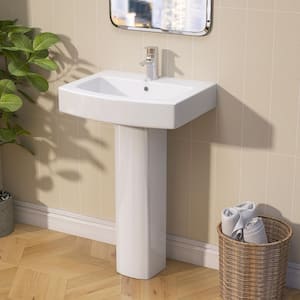 22 in. W x 17 in. D Pedestal Sink Basin Combo in White Vitreous China Rectangular Ceramic Vessel Sink Base Single Hole