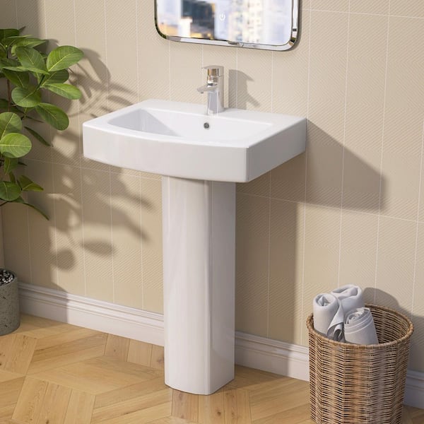 22 in. W x 17 in. D Pedestal Sink Basin Combo in White Vitreous China Rectangular Ceramic Vessel Sink Base Single Hole