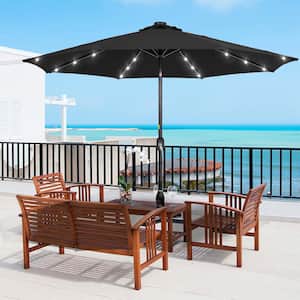 9 ft. Patio Umbrella Title Led Adjustable Large Beach Umbrella For Garden Outdoor UV Protection in Black
