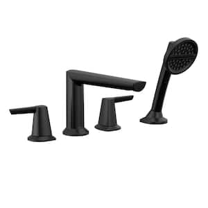 Galeon 2-Handle Deck-Mount Roman Tub Faucet Trim Kit in Matte Black with Hand Shower (Valve Not Included)
