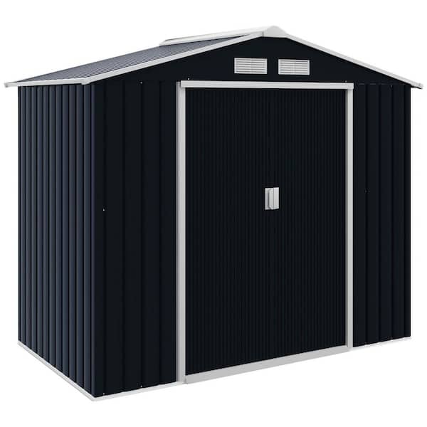 7 ft. W x 4 ft. D Outdoor Metal Storage Shed with Double Lockable Doors for Garden, Backyard in Dark Gray