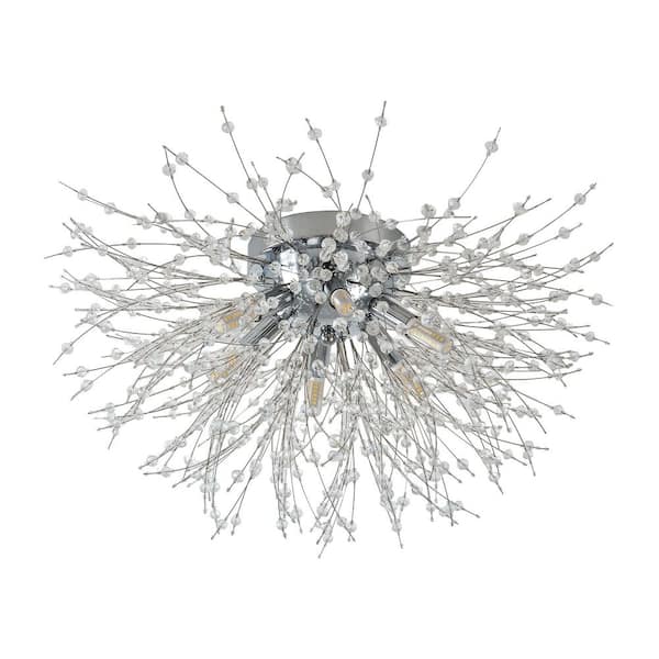 20 in. 6-Light Modern Silver Firework Crystal Flush Mount Ceiling Light Fixture