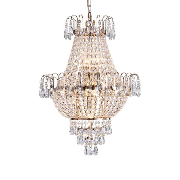 4 Light Gold Crystal Chandeliers, Large Contemporary Luxury Ceiling Lighting for Living Room Dining Room Bedroom Hallway