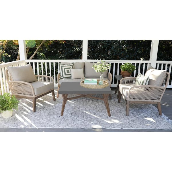 Canopy Poppy 5 Piece Wicker Patio Deep Seating Set with Sunbrella