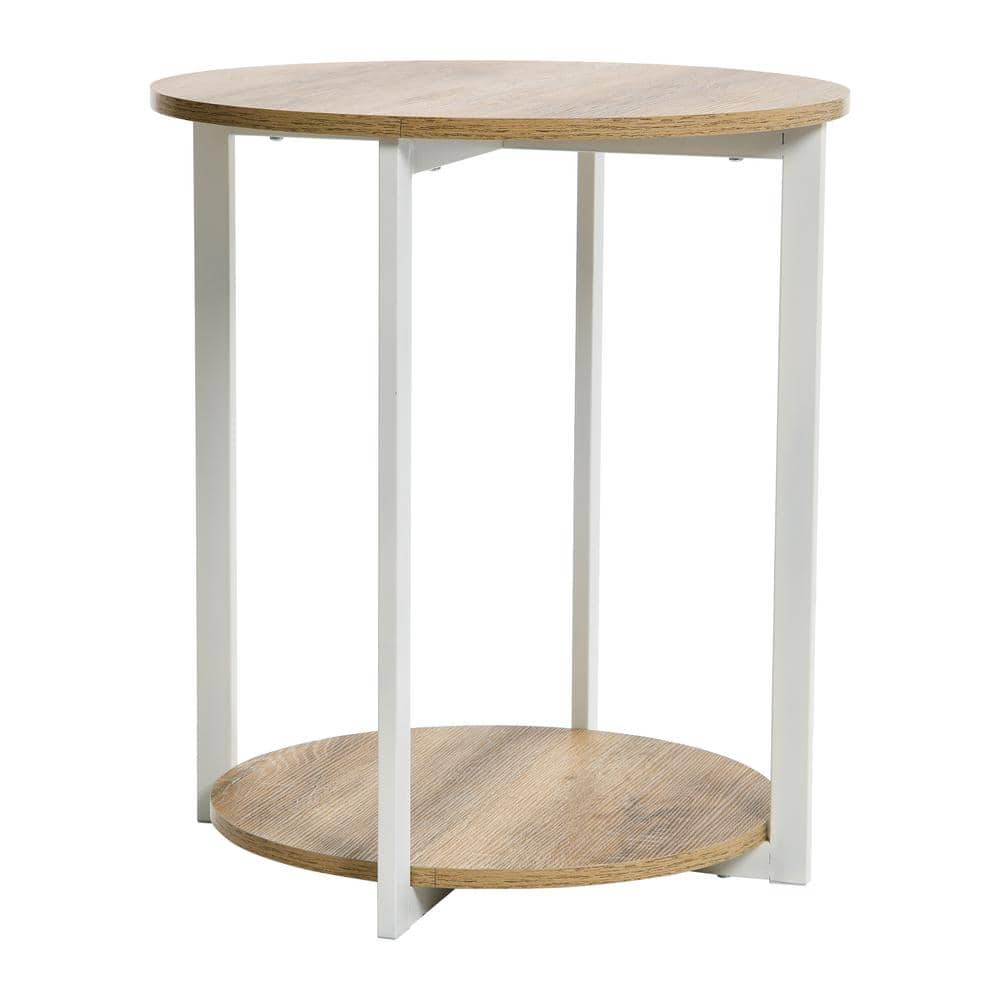 Coastal Oak and White Round End Table with Shelf