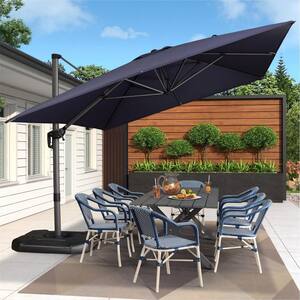 10 ft. x 13 ft. Aluminum UV-Resistant Outdoor Cantilever Offset 360° Rotation Patio Umbrella with Base, Navy Blue