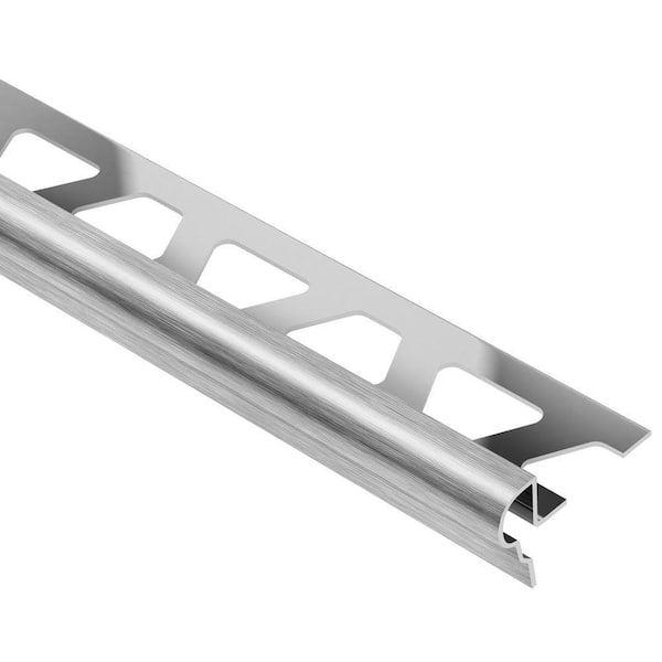 Trep-FL Brushed Stainless Steel 1/2 in. x 4 ft. 11 in. Metal Stair Nose Tile Edging Trim